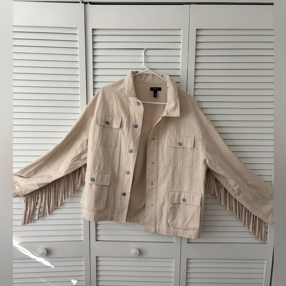 NWOT Fringe cowboy western khaki Jacket AQUA